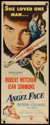 6r341 ANGEL FACE insert '53 Robert Mitchum, pretty heiress Jean Simmons, Otto Preminger, Hughes