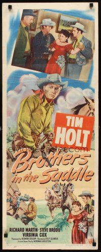 6r388 BROTHERS IN THE SADDLE insert '48 cool western artwork of cowboy Tim Holt on horse with gun!