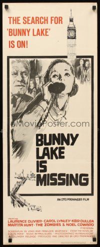 6r394 BUNNY LAKE IS MISSING style B insert '65 directed by Otto Preminger, cool different art!