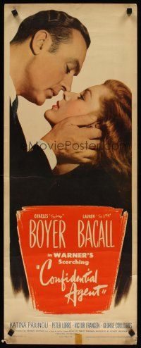 6r424 CONFIDENTIAL AGENT insert '45 close-up of Charles Boyer about to kiss Lauren Bacall!
