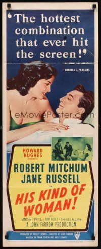 6r524 HIS KIND OF WOMAN insert '51 Robert Mitchum, sexy Jane Russell, presented by Howard Hughes!