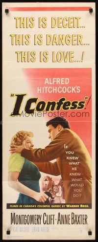 6r537 I CONFESS insert '53 Alfred Hitchcock, art of Montgomery Clift shaking Anne Baxter!