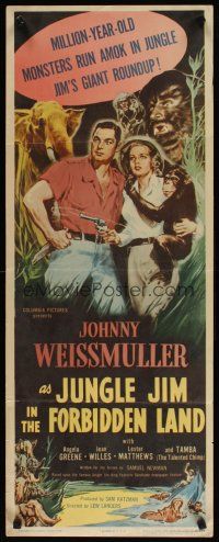 6r553 JUNGLE JIM IN THE FORBIDDEN LAND insert '51 art of Johnny Weissmuller in the jungle!