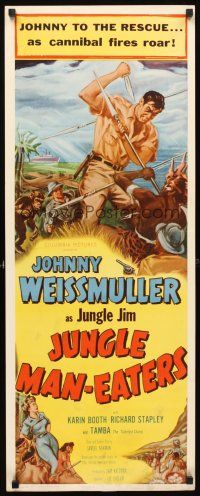 6r554 JUNGLE MAN-EATERS insert '54 cool art of Johnny Weissmuller as Jungle Jim fighting cannibals