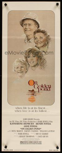6r621 ON GOLDEN POND insert '81 art of Hepburn, Henry & Jane Fonda by de Mar!