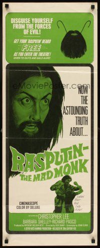 6r658 RASPUTIN THE MAD MONK insert '66 close up of crazed Christopher Lee, wacky free beard offer!
