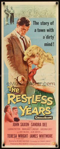 6r663 RESTLESS YEARS insert '58 John Saxon & Sandra Dee are condemned by a town with a dirty mind!