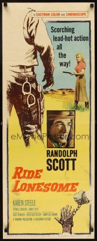 6r667 RIDE LONESOME insert '59 Randolph Scott, Budd Boetticher, Karen Steele w/gun!