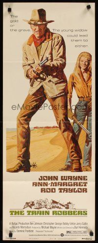 6r019 TRAIN ROBBERS insert '73 great full-length art of cowboy John Wayne & sexy Ann-Margret!