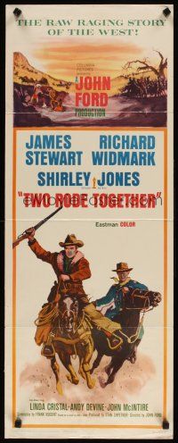 6r762 TWO RODE TOGETHER insert '61 John Ford, art of James Stewart & Richard Widmark on horses!