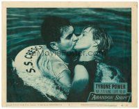 6s126 ABANDON SHIP LC #5 '57 shipwrecked Tyrone Power kisses pretty Mai Zetterling in ocean!