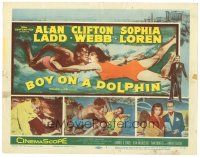 6s015 BOY ON A DOLPHIN TC '57 art of Alan Ladd & sexiest Sophia Loren swimming underwater!
