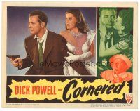6s281 CORNERED LC '46 scared Micheline Cheirel stands behind Dick Powell pointing gun!