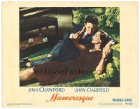 6s478 HUMORESQUE LC #7 '46 romantic close up of Joan Crawford & John Garfield sitting on floor!
