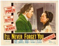 6s491 I'LL NEVER FORGET YOU LC #3 '51 best close up of Tyrone Power staring at pretty Ann Blyth!