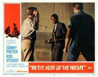 6s496 IN THE HEAT OF THE NIGHT LC #3 '67 Sidney Poitier confronts men with pipe!