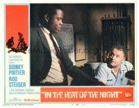 6s497 IN THE HEAT OF THE NIGHT LC #4 '67 cop Rod Steiger looks up at Sidney Poitier in office!
