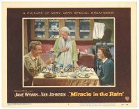 6s618 MIRACLE IN THE RAIN LC #3 '56 Jane Wyman & Van Johnson smile at each other at breakfast!