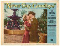 6s648 NEVER SAY GOODBYE LC #7 '56 close up of Rock Hudson kissing Miss Cornell Borchers goodbye!