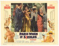 6s681 PARIS WHEN IT SIZZLES LC #4 '64 Audrey Hepburn & William Holden in Lone Ranger costume!