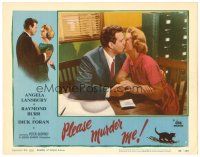 6s698 PLEASE MURDER ME LC #7 '56 close up of Angela Lansbury and Raymond Burr kissing!