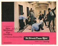 6s874 THOMAS CROWN AFFAIR LC #4 '68 great image of guards held at gunpoint in bank hallway!