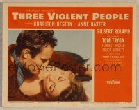6s878 THREE VIOLENT PEOPLE LC #6 '56 romantic close up of sexy Anne Baxter & Charlton Heston!