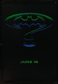 6x067 BATMAN FOREVER teaser 1sh '95 Kilmer, Kidman, cool question mark & cowl design!