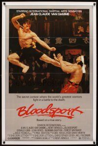 6x091 BLOODSPORT 1sh '88 cool image of Jean Claude Van Damme kicking Bolo Yeung, martial arts!