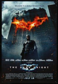 6x177 DARK KNIGHT advance DS 1sh '08 Christian Bale as Batman in front of flaming building!