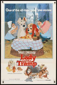 6x436 LADY & THE TRAMP 1sh R80 Walt Disney romantic canine dog classic cartoon!