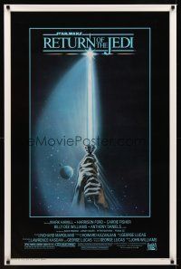 6x603 RETURN OF THE JEDI 1sh '83 George Lucas classic, great artwork of hands holding lightsaber!
