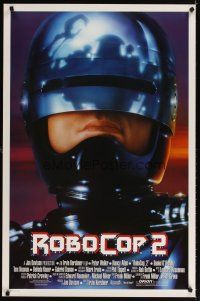 6x615 ROBOCOP 2 int'l 1sh '90 great close up of cyborg policeman Peter Weller, sci-fi sequel!