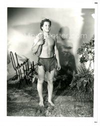 6t609 JOHNNY SHEFFIELD signed 8x10 REPRO still '80s full-length in costume as Bomba the Jungle Boy!
