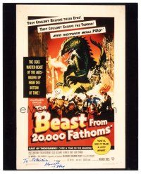 6t617 KENNETH TOBEY signed color 8x10 REPRO still '80s 1sh image from The Beast from 20,000 Fathoms