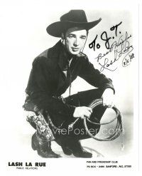 6t629 LASH LA RUE signed 8x10 REPRO still '88 great publicity shot in cowboy gear!