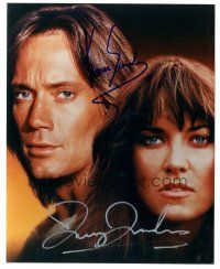 6t623 KEVIN SORBO/LUCY LAWLESS signed color 8x10 REPRO still '00s Hercules & Xena c/u in costume!