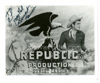 6t730 SUNSET CARSON signed 8x10 REPRO still '80s great cowboy portrait with horse & Republic logo!