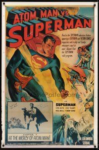 6t458 ATOM MAN VS SUPERMAN signed REPRO 1sh '70s by BOTH Kirk Alyn AND Noel Neill, DC Comics serial!