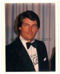 6t522 CHRISTOPHER REEVE signed color 8x10 REPRO still '90s close up of the Superman star in tuxedo!