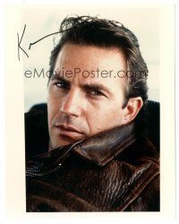 6t618 KEVIN COSTNER signed color 8x10 REPRO still '90s super close up wearing leather jacket!