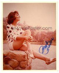 6t672 PAULA PRENTISS signed color 8x10 REPRO still '90s smiling portrait showing her sexy legs!
