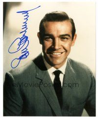 6t717 SEAN CONNERY signed color 8x10 REPRO still '00s super young smiling portrait in suit & tie!