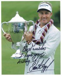6t729 STUART APPLEBY signed color 8x10 REPRO still '00s the professional golfer holding his trophy!