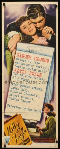 6t314 KITTY FOYLE signed insert '40 by Ginger Rogers, great romantic close up with Dennis Morgan!