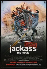 6t319 JACKASS THE MOVIE signed video poster '02 by Jeff Tremaine, Danger Ehren, Wee Man & Cliver!