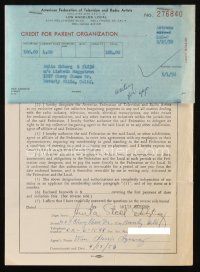 6t053 ANITA EKBERG signed contract '58 joining American Federation of Television & Radio Artists!
