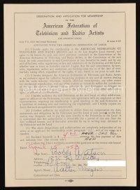 6t056 BOBBY WATSON signed contract '53 for the American Federation of Television & Radio Artists!