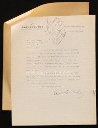 6t004 CARL LAEMMLE SR signed letter + carbon of response '39 asking Kohner for translation help!