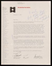 6t011 CHARLTON HESTON signed letter '74 inviting Kohner to Orson Welles' AFI Lifetime Achievement!